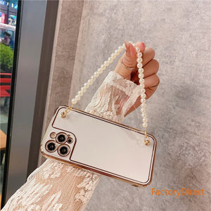 Electroplatin Pearl Bracelet Phone Case with lanyard for IPhone 12 MAX 11 Pro XS XR X 7 8 Plus Protection Back Cove