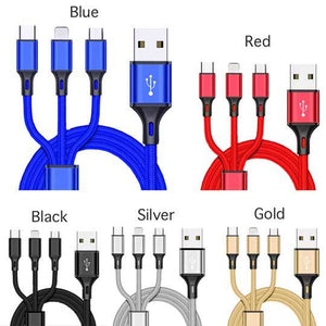 3 in1 2A Fast Charging Braided Cable for iPhone Android Type C