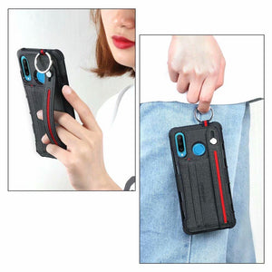 Creative card slot phone case for Samsung with holding stap