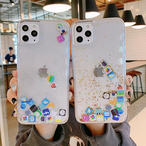 Cute APP Style Quicksand Phone Cover for iPhone