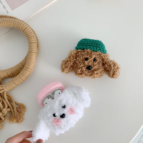 Image of Cute Dog Knitted Plush Airpods Case for G1 G2