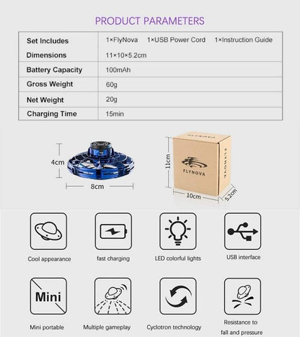 Image of Flynova Mini Drone LED UFO type Flying Helicopter spinner  Fingertip Upgrade Flight Gyro Drone Aircraft Toy Adult Kids Gift