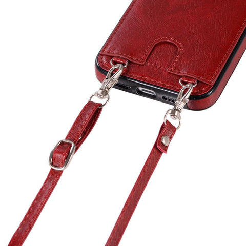 Image of Leather phone case cover with lanyard