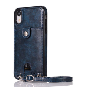 Leather phone case cover with lanyard