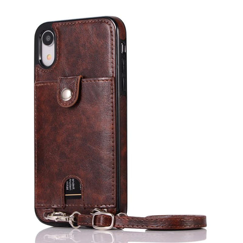 Image of Leather phone case cover with lanyard