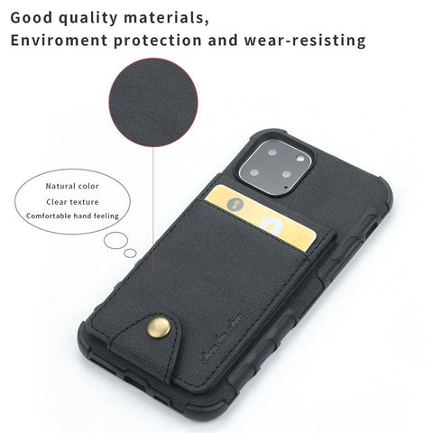 Image of Linen Cloth Shockproof iPhone Case Cover with card slot bag