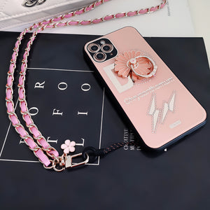 Mobile Phone Straps Strap Wrist Rope Anti-lost Lanyard Neck Strap Camera USB Holder Neck Strap Flower Design Pink