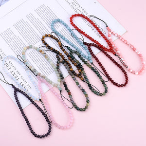 New Anti Lost Phone Strap Telephone Jewelry 6mm Natural Stone Beaded Wrist Lanyard Key Phone Chain Accessories Findings