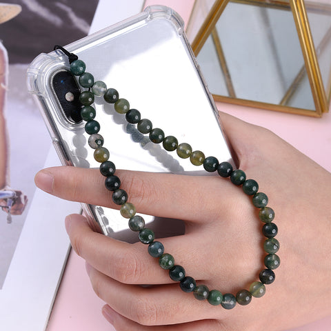 Image of New Anti Lost Phone Strap Telephone Jewelry 6mm Natural Stone Beaded Wrist Lanyard Key Phone Chain Accessories Findings