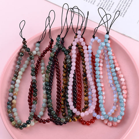 Image of New Anti Lost Phone Strap Telephone Jewelry 6mm Natural Stone Beaded Wrist Lanyard Key Phone Chain Accessories Findings