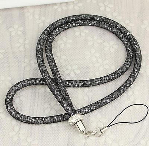 Image of New Rhinestone Crystal Lanyard Mesh Necklace for ID Badge Mobile Phones