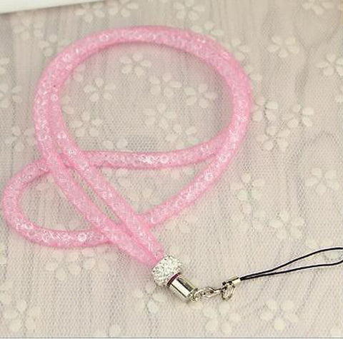 Image of New Rhinestone Crystal Lanyard Mesh Necklace for ID Badge Mobile Phones