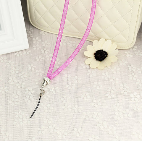 Image of New Rhinestone Crystal Lanyard Mesh Necklace for ID Badge Mobile Phones