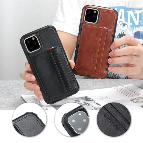 Image of PU Leather business style phone cover with card slot Phone Case for iPhone