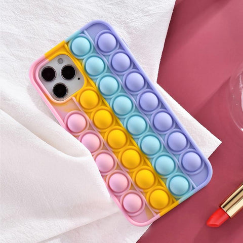 Image of Push It Relieve Stress Fidget Toy Pop Bubble Phone Case For iPhone 11 12 Pro 6 7 8 Plus X XR Xs Max Soft Silicone Rainbow Capa