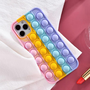 Push It Relieve Stress Fidget Toy Pop Bubble Phone Case For iPhone 11 12 Pro 6 7 8 Plus X XR Xs Max Soft Silicone Rainbow Capa