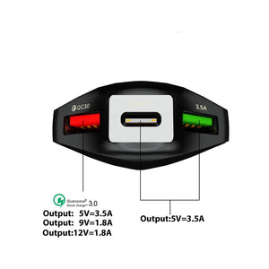 QC 3.0 3 Port USB Fast Charging Car Charger