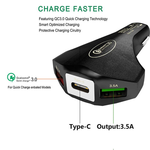 Image of QC 3.0 3 Port USB Fast Charging Car Charger