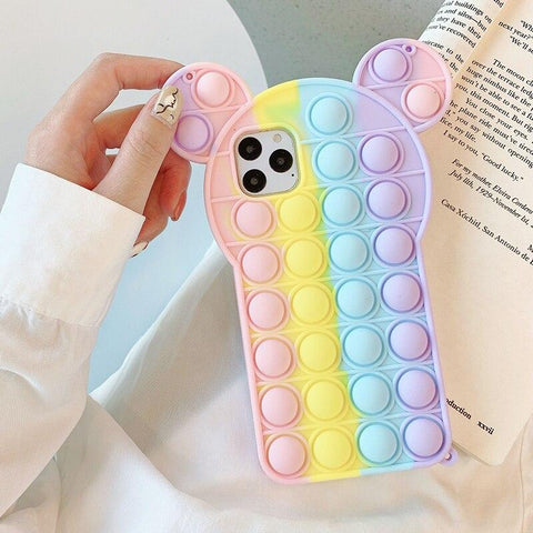 Image of Relive Stress Pop Fidget Toys Push It Bubble Phone Case For iphone 11 12 Pro Max 6 6S 7 8 Plus X XR XS 3D Cartoon Silicone Cover