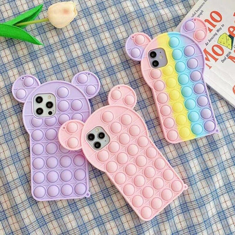 Image of Relive Stress Pop Fidget Toys Push It Bubble Phone Case For iphone 11 12 Pro Max 6 6S 7 8 Plus X XR XS 3D Cartoon Silicone Cover