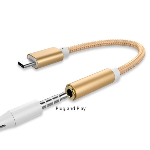 Image of Digital Type-c to 3.5mm braided audio jack connector for all Samsung devices with Type C plug