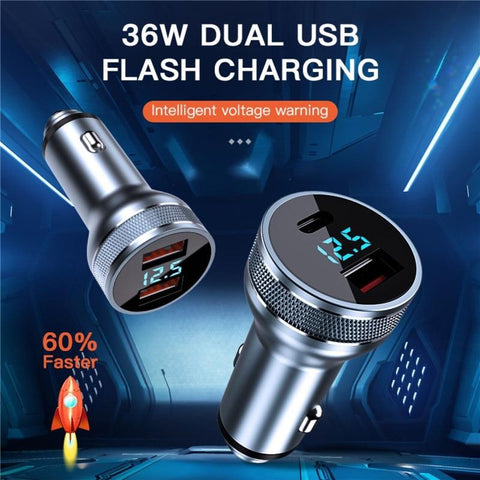 Image of USB Car Charger 36W Quick Charge 3.0 Fast Charging Auto Type C QC PD 3.0 Mobile Phone Charge