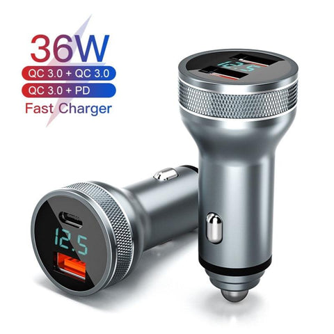 Image of USB Car Charger 36W Quick Charge 3.0 Fast Charging Auto Type C QC PD 3.0 Mobile Phone Charge