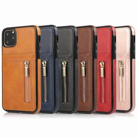 Image of Zipper wallet case Leather phone case back cover for iphone 11 12 mini pro max