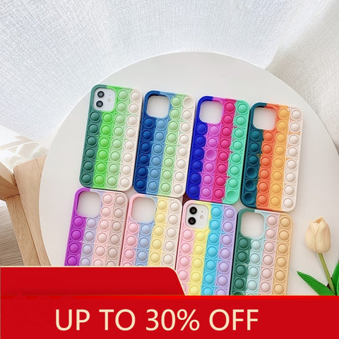 Image of Rainbow Phone Case For iPhone 12 11 Pro Max X XS Max XR 10 7 8 Plus SE 2020 Relive Stress Fidget Toys Bubble Soft Silicone Cover
