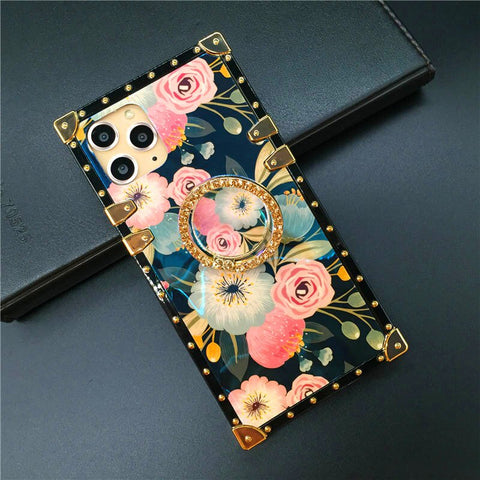 Image of Luxury Gold Plating Floral Laser Flower Square Cover For iPhones