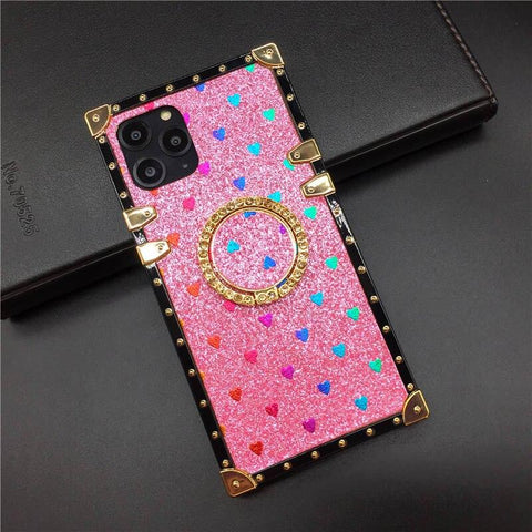 Image of Luxury Glitter Cover Heart Square Phone Case for Samsung Galaxy A32 A22 A42 A52 A72 A71 A70 A50 A12 A31 A30 A51 A10E A20E A21S