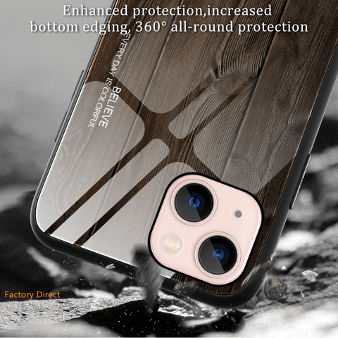 Image of Wood grain design tempered glass phone case back cover for Oneplus