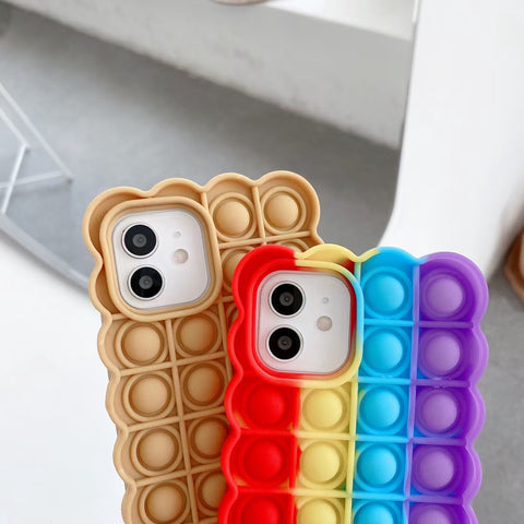 Image of Phone Case for Iphone 11 12 Pro Max Mini Xs Max Xr X 6 7 8 Plus Se 2020 Cute Cookies Relief Stress Toy Bubble Soft Cover