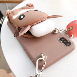 iPhone11 pro max 12 mini Apple X XR XS MAX Case Coin Purse Wallet Phone Stand Case Neck Strap