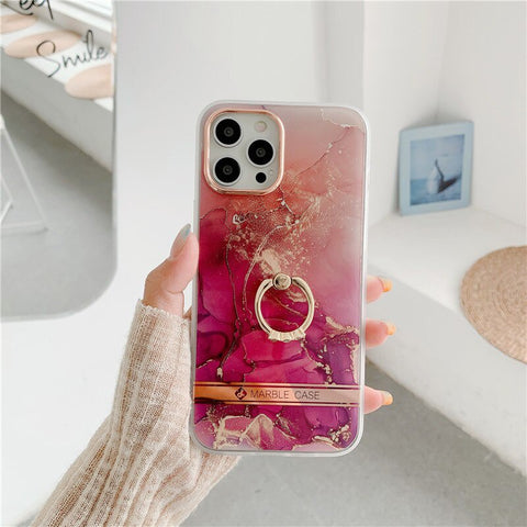 Image of Finger Ring Holder Marble Phone Cases For iphone 12 Mini XS 11 Pro Max X XR SE 2020 7 8 Plus Case Silicone Soft TPU Back Cover