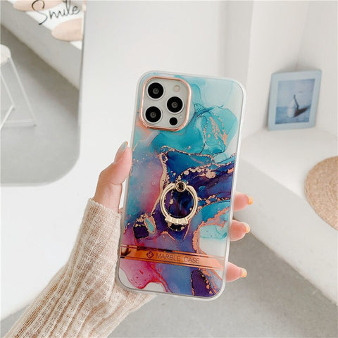 Image of Finger Ring Holder Marble Phone Cases For iphone 12 Mini XS 11 Pro Max X XR SE 2020 7 8 Plus Case Silicone Soft TPU Back Cover