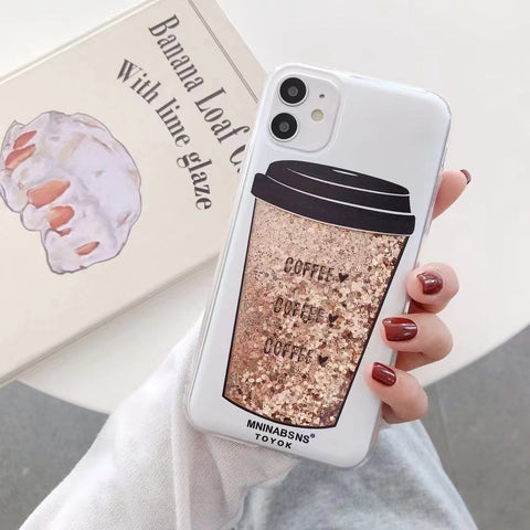 Image of iPhone 12 Mini 11 Pro Max fashion shining Casing coffee cup glitter liquid quicksand phone case For apple X XR XS Max SE 2020 with flowing coffees