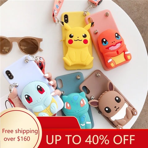 Image of iPhone8 8plus 7 7plus 6 6plus phone Case Coin Purse Wallet Phone Stand Case Neck Strap