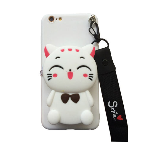 Image of iphoneX XR Xsmax apple 8 7 6 plus phone case 3D Cartoon Purse Soft Case Zipper Wallet Phone Back Cover Shell with neck strap