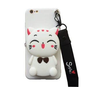 iphoneX XR Xsmax apple 8 7 6 plus phone case 3D Cartoon Purse Soft Case Zipper Wallet Phone Back Cover Shell with neck strap