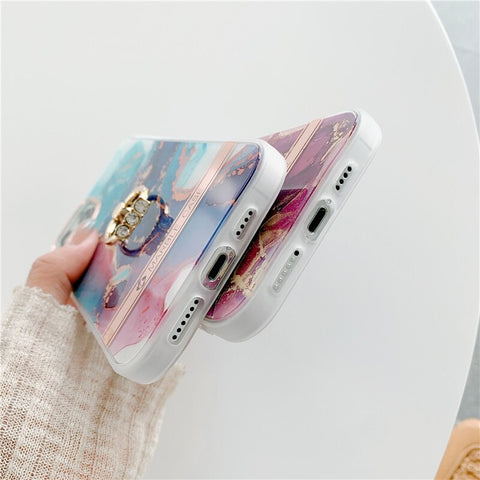 Image of Finger Ring Holder Marble Phone Cases For iphone 12 Mini XS 11 Pro Max X XR SE 2020 7 8 Plus Case Silicone Soft TPU Back Cover