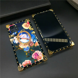Luxury Gold Plating Floral Laser Flower Square Cover For iPhones