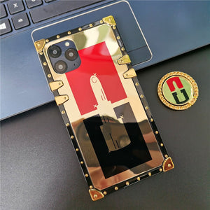 Case for iphone 12 PRO MAX X XS XR 11 Luxury Brand Sexy Red Lips for apple 6 6S 7 8 PLUS Glitter Lipstick Gold Mirror Square Phone Cover