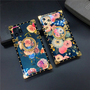 Luxury Gold Plating Floral Laser Flower Square Cover For iPhones