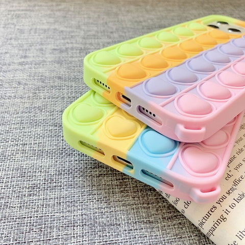 Image of Iphone 12 Mini 11 Pro max case Relive Stress POPIT Phone Casing for X XR XS Max 6 7 8 Plus SE 2 Love Heart GO Pop IT Toys Push Bubble Soft Silicone