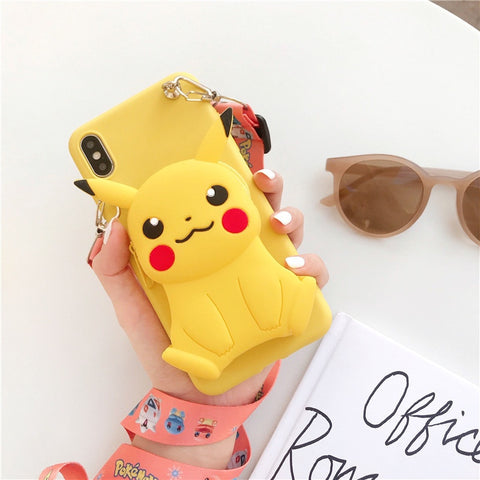 Image of iPhone8 8plus 7 7plus 6 6plus phone Case Coin Purse Wallet Phone Stand Case Neck Strap
