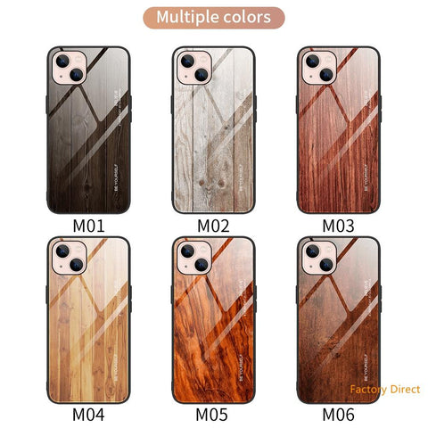 Image of Wood grain design tempered glass phone case back cover for Oneplus