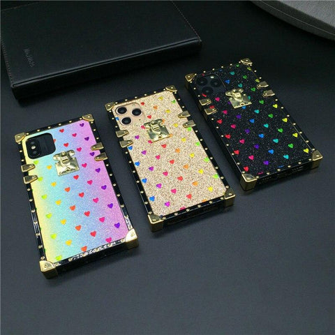 Image of Luxury Glitter Cover Heart Square Phone Case for Samsung Galaxy A32 A22 A42 A52 A72 A71 A70 A50 A12 A31 A30 A51 A10E A20E A21S