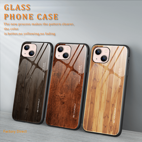 Image of Wood grain design tempered glass phone case back cover for Oneplus