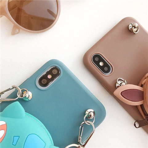 Image of iPhone11 pro max 12 mini Apple X XR XS MAX Case Coin Purse Wallet Phone Stand Case Neck Strap